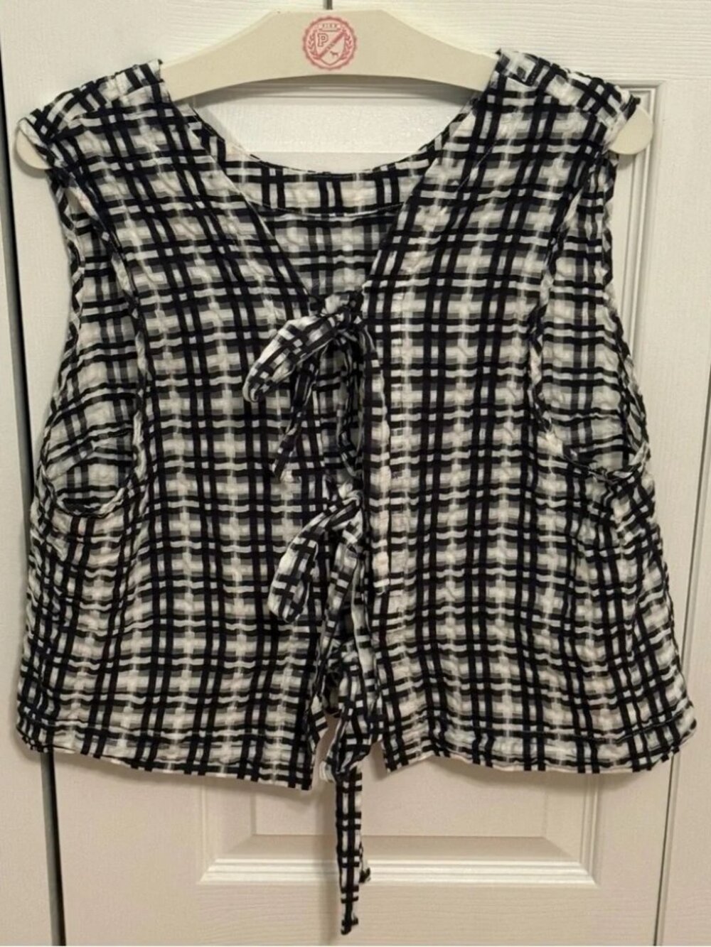 Anthropologie Maeve Tie Back Shell Top in Black and White - Picture 3 of 4
